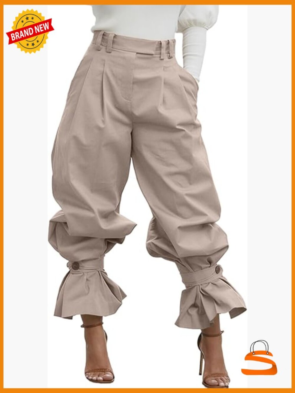 Wide Leg Dress Pants High Waist Paper Bag Ruffle Lantern Slacks Trousers